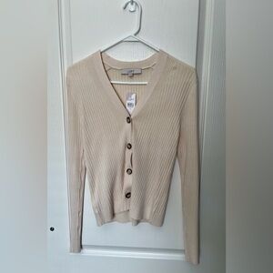 NEW Ann Taylor Loft Cream Ribbed Cardigan Sweater M
